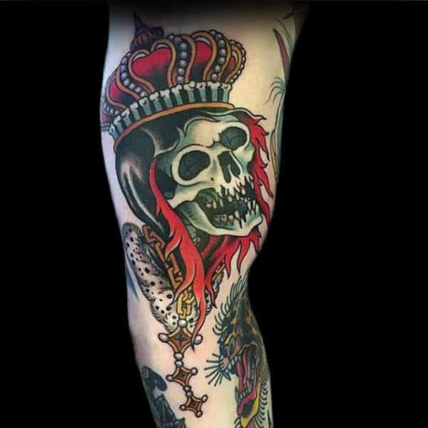 King Skull Traditional Mens Arm Tattoos