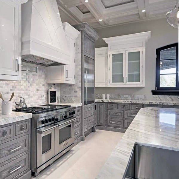 gray and white modern kitchen dual oven 