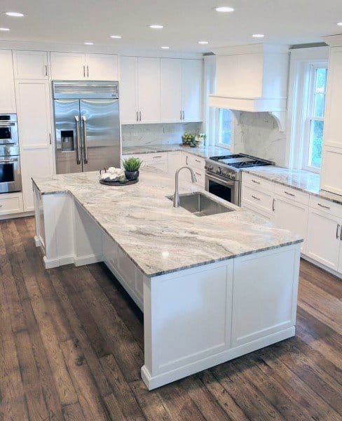 white kitchen island marble countertop 