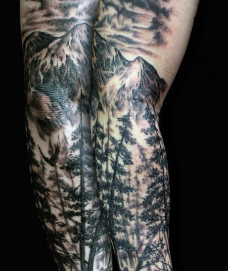 Wood Etching Mountain Man Tattoo by Nic LeBrun TattooNOW
