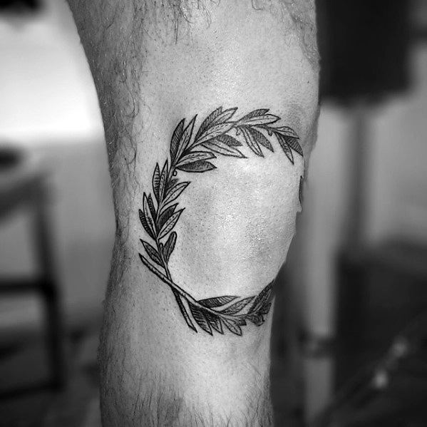 Knee Cap Laurel Wreath Male Tattoo Designs
