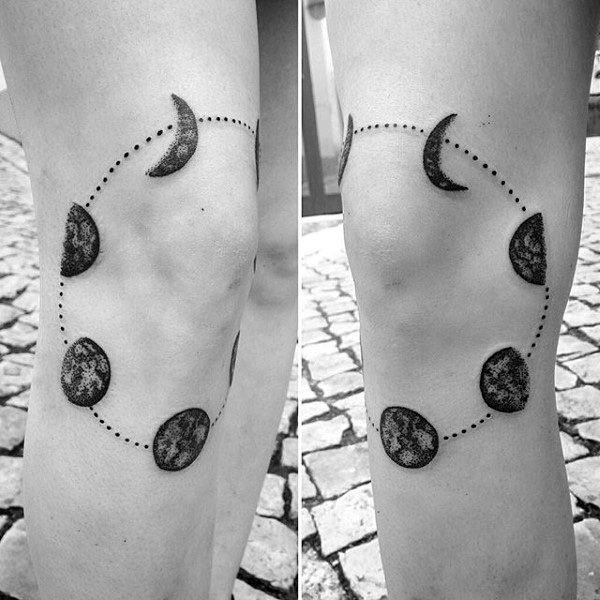 Knee Cap Moon Phases Mens Circular Tattoo Design