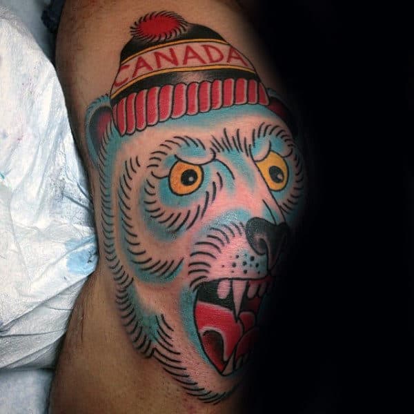 Knee Cap Polar Bear Mens Tattoos