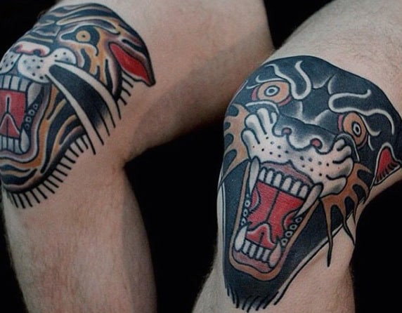 Knee Cap Tiger Tattoos Ideas For Men