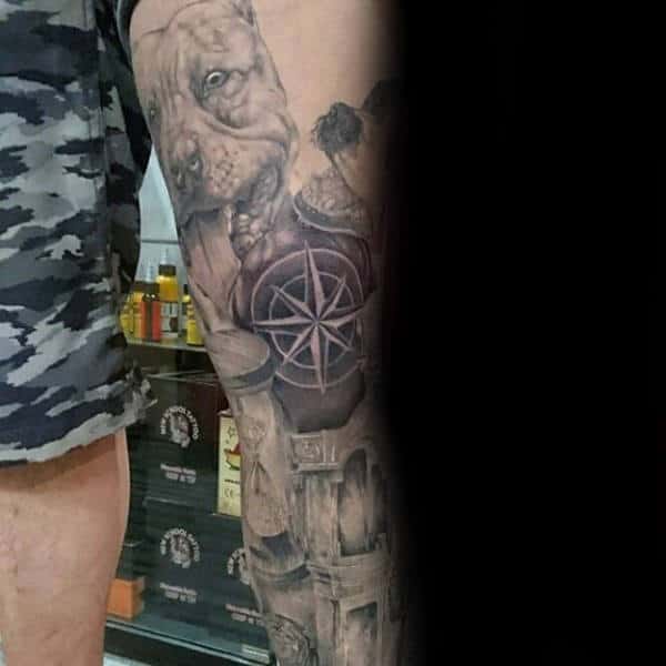 Knee Nautical Star Tattoo On Male