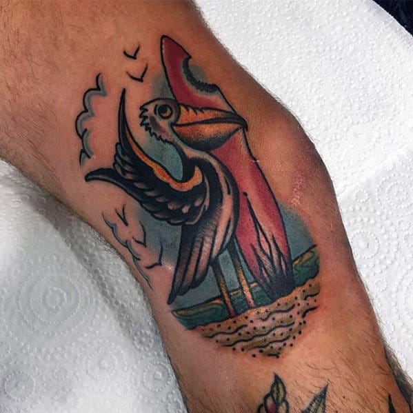 Knee Of Leg Pelican Tattoos For Gentlemen