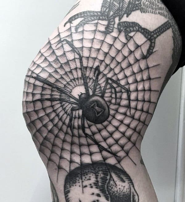 Knee Spider Web Old School Guys Tattoo Design Inspiration