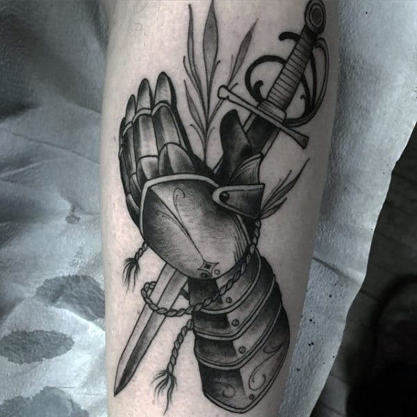 Knight Mens Sword Glove Armor Tattoo