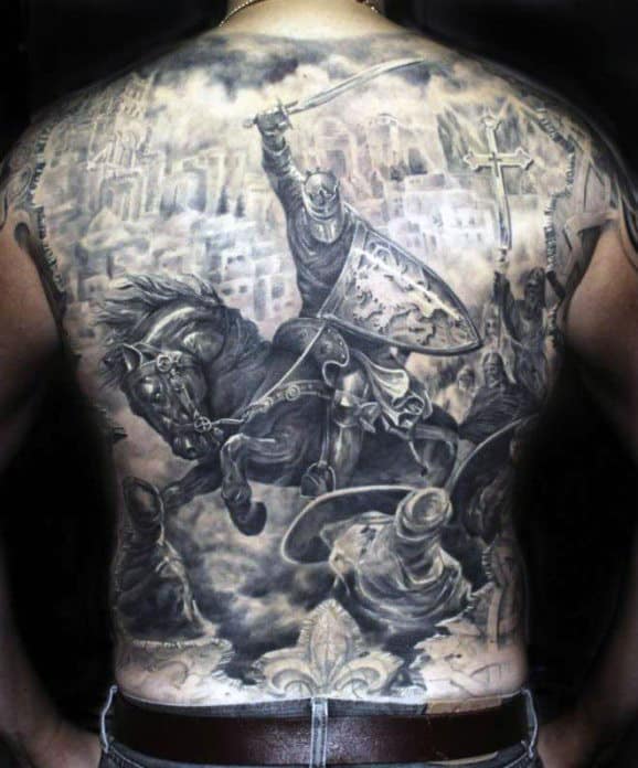 Knight Riding Horse Back Tattoo For Males