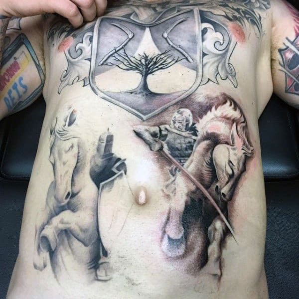 Knight Tattoos On Stomach For Men