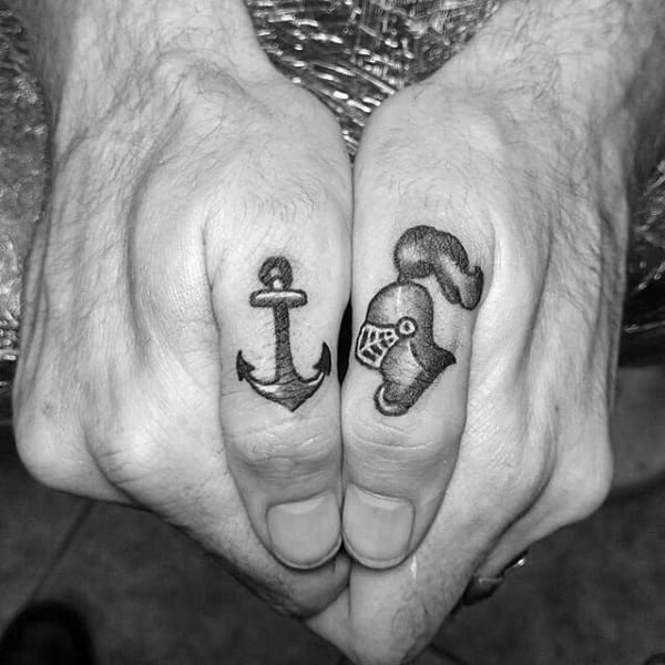 Knight With Anchor Thumb Male Tattoos