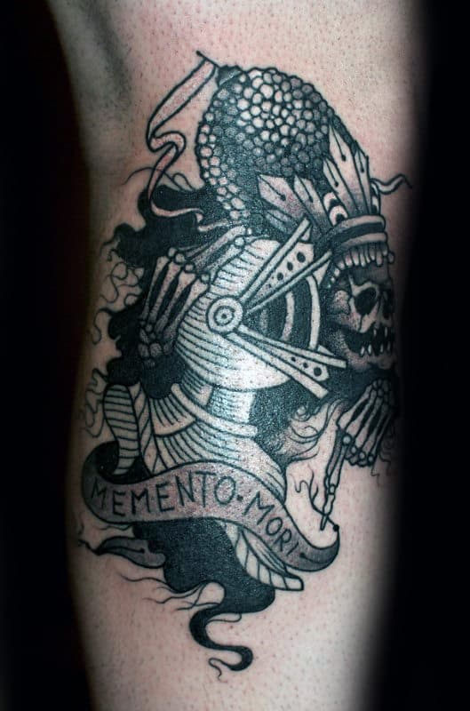 Knights Helmet Memento Mori Mens Leg Calf Tattoos