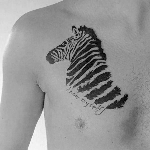 Know Myself Guys Zebra Upper Chest Tattoo Designs