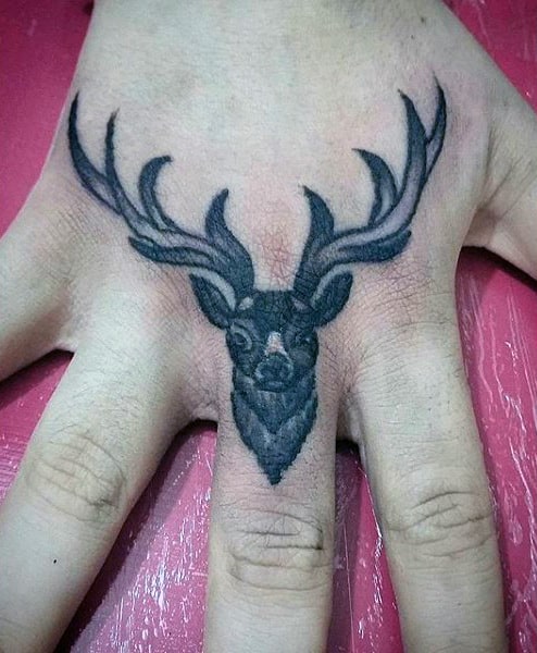 Knuckle Male Deer Tattoo With Antlers