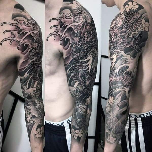koi-dragon-with-water-waves-male-japanese-full-arm-sleeve-tattoos