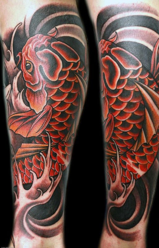 Koi Fish And Dragon Tattoo Mens On Arm