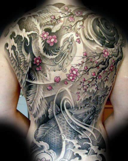 Koi Fish Cherry Blossom Tree Male Japanese Full Back Tattoos