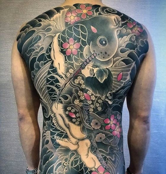 Koi Fish Guys Traditional Japanese Back Tattoo