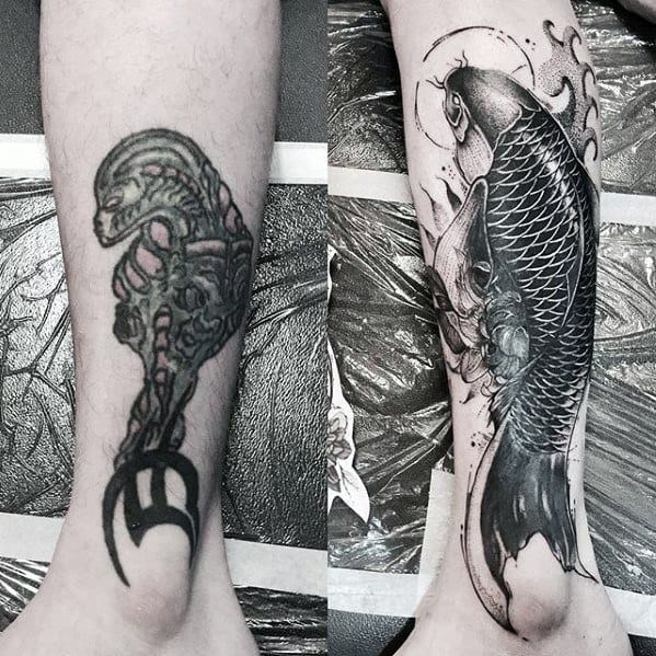 Koi Fish Tattoo Cover Up Ideas On Leg For Males