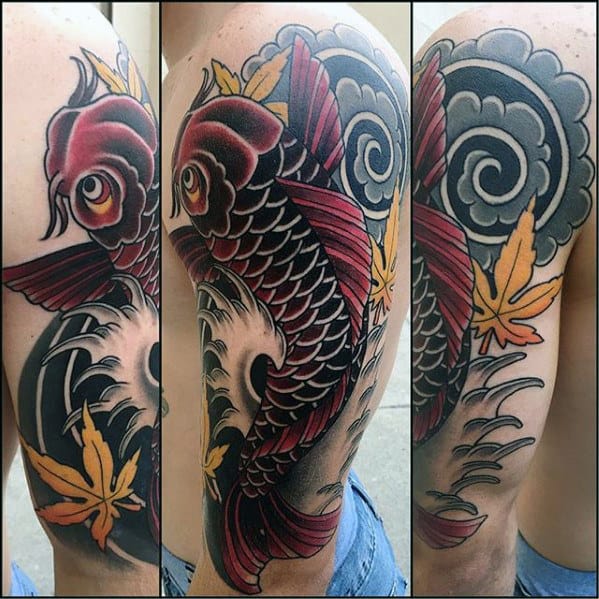 Koi Fish With Clouds Guys Japanese Arm Tattoo Designs
