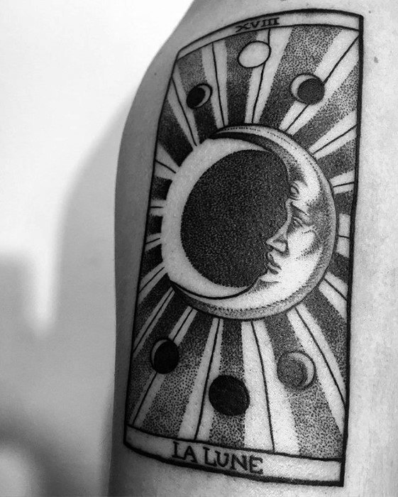 La Lune Card Upper Arm Manly Tarot Tattoo Design Ideas For Men