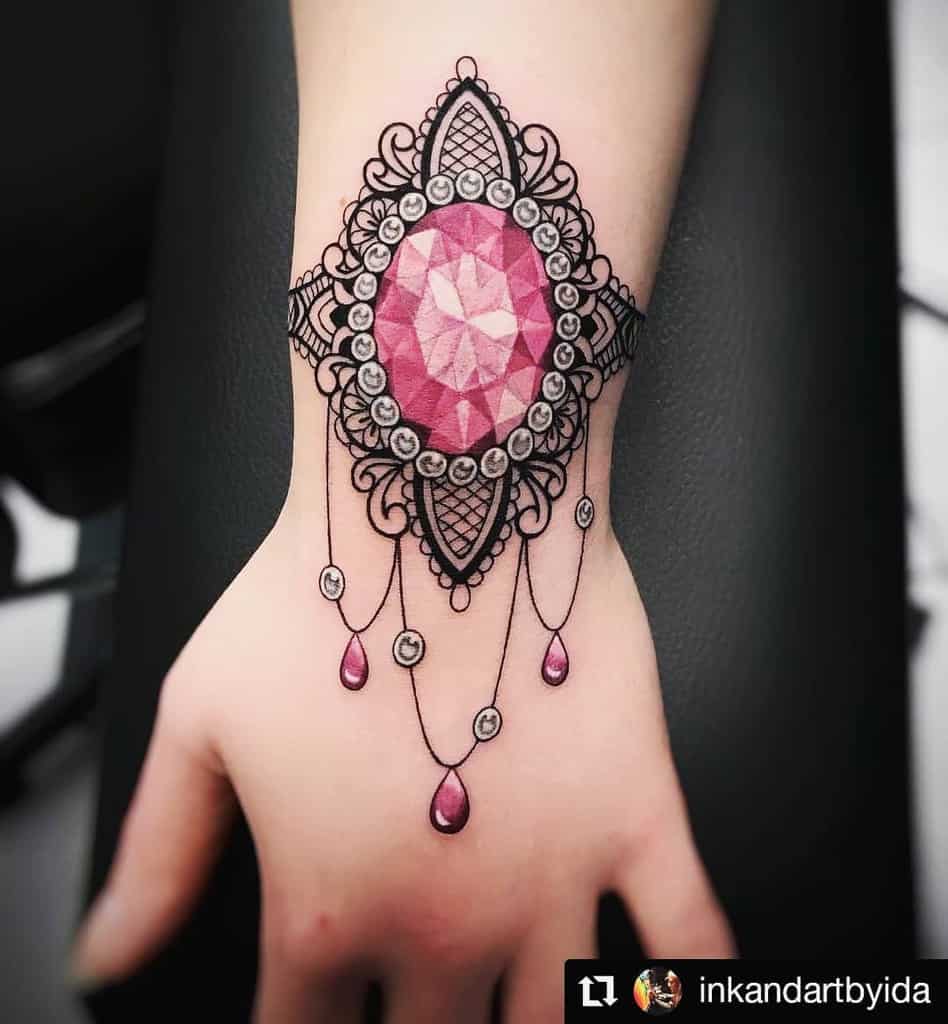 Lace Diamond Hand Tattoo
