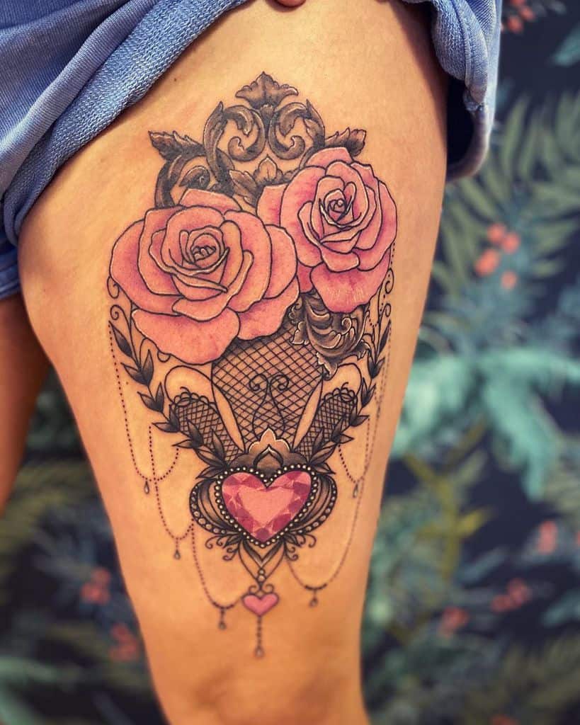 Lace Rose Thigh Tattoo
