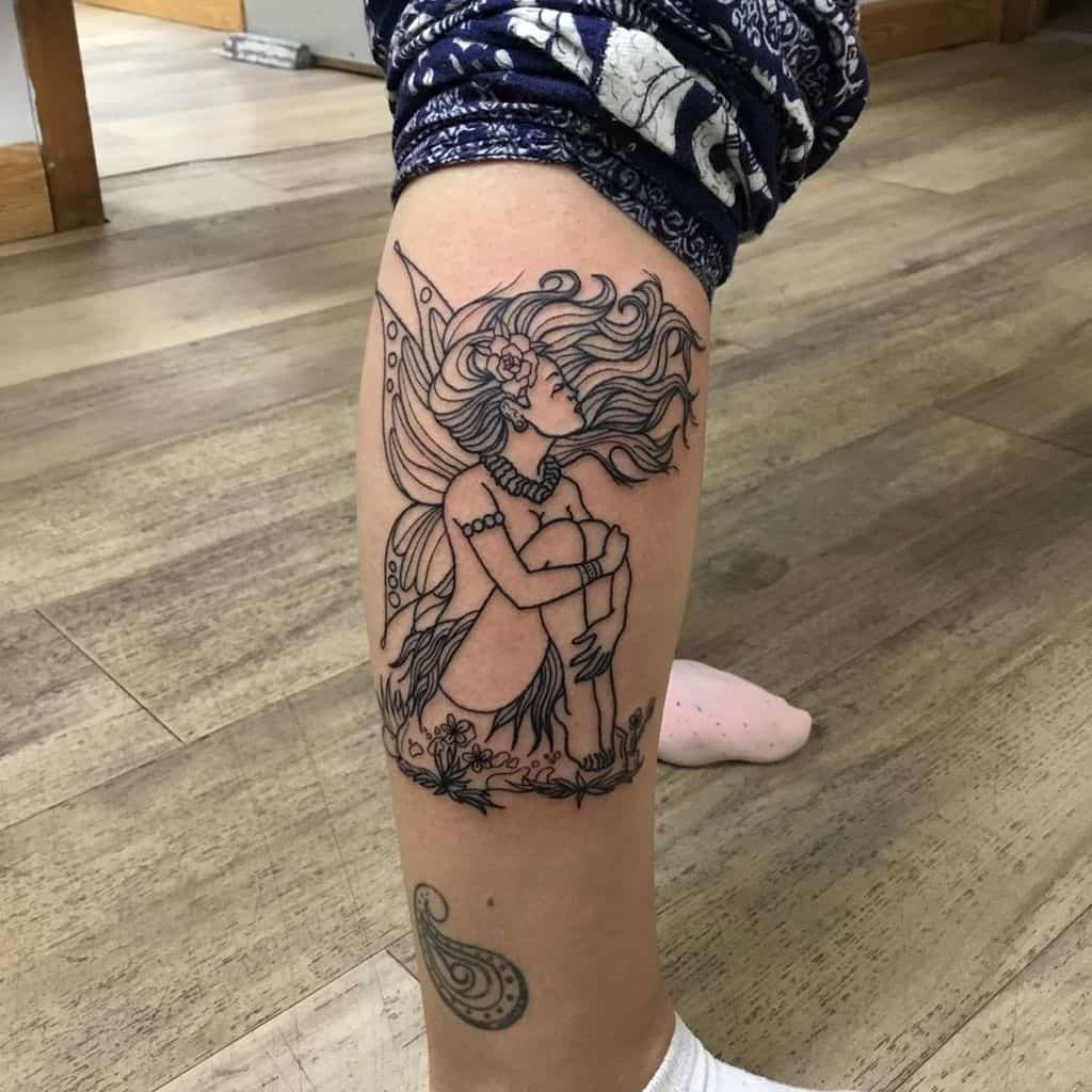 Lacross Line Work Fairy Tattoo