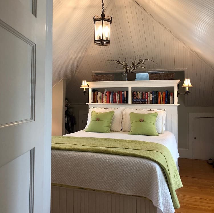 small attic bedroom beadboard ceiling