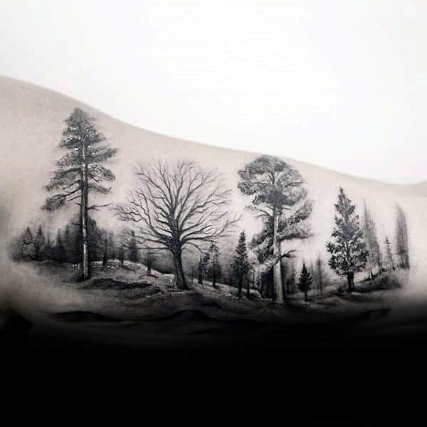 Landscape Trees Male Forest Tattoo Inspiration On Inner Arm