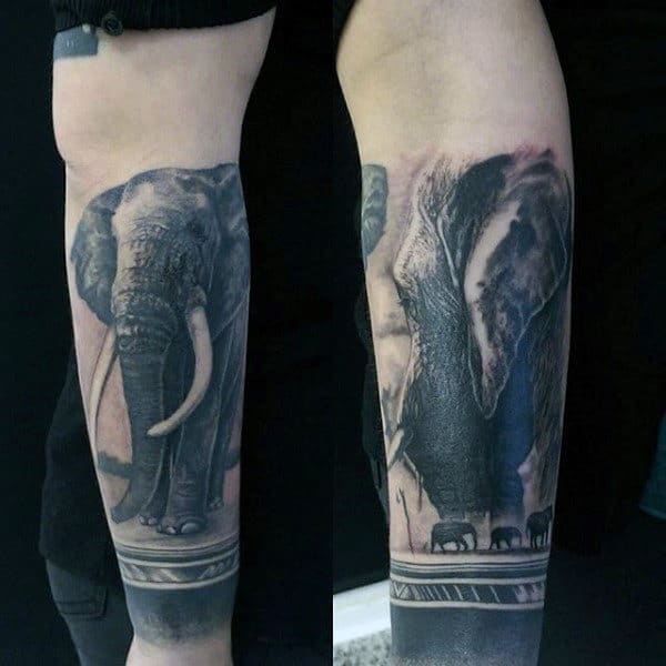Large Eared Elephant Tattoo Male Forearms