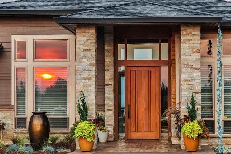 large light brown modern exterior window trim wood door tile roof