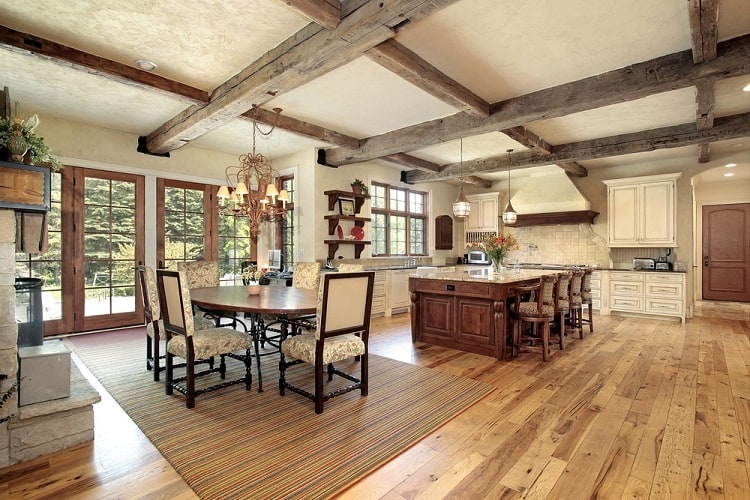 large luxury rustic kitchen coffered ceiling