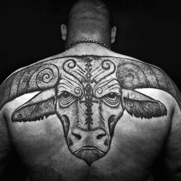 Large Tribal Bull Mens Back Tattoos