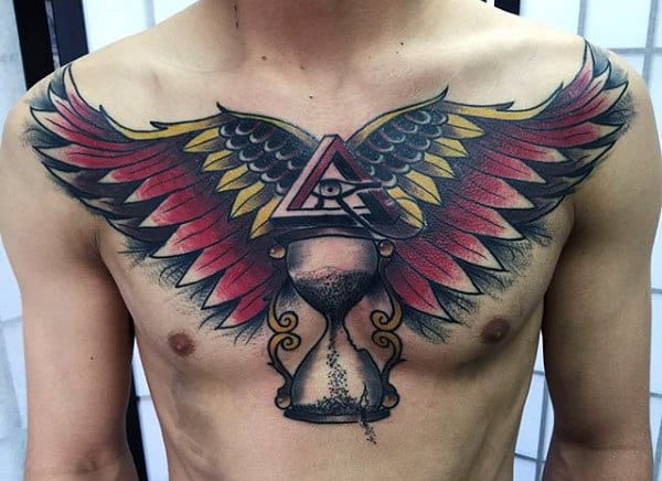 Large Winged Illuminati Tattoo Male Chest