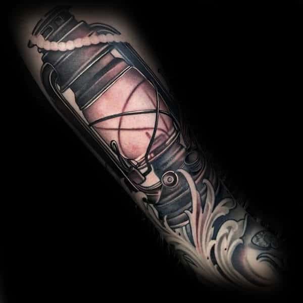 Latern Filigree Mens Realistic 3d Sleeve Tattoo Ideas