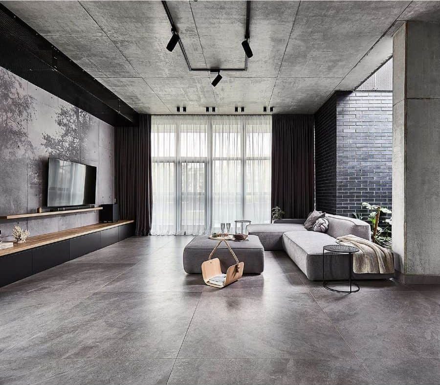 modern minimalist concrete living room