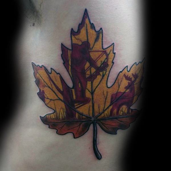 Leaf Bowhunting Rib Cage Side Tattoos For Men