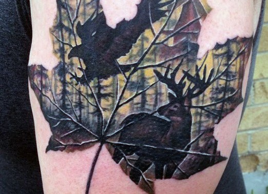 Leaf Hunting Tattoo For Males