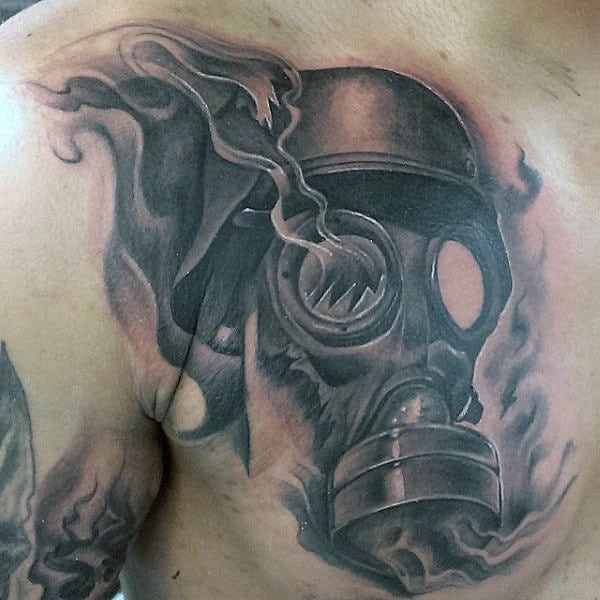 Leaking Fumes Gas Mask Tattoo For Guys On Chest
