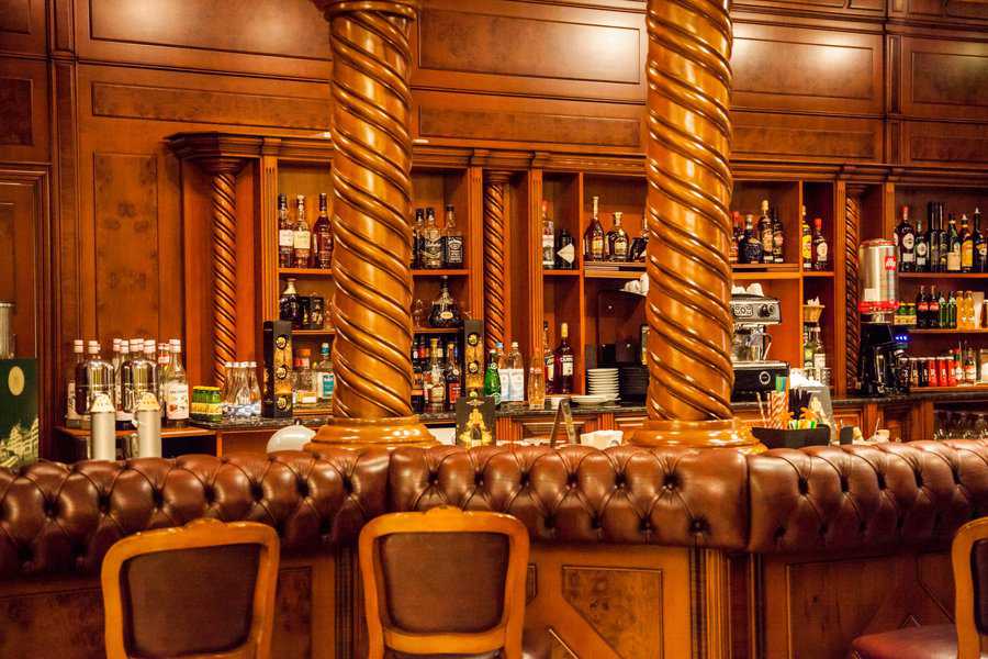 brown leather hotel bar