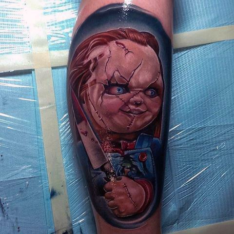 Leg 3d Realistic Chucky Guys Tattoos
