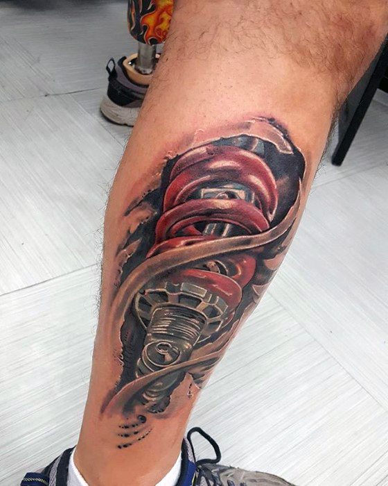 Leg 3d Red Coils Suspension Guys Tattoo Ideas