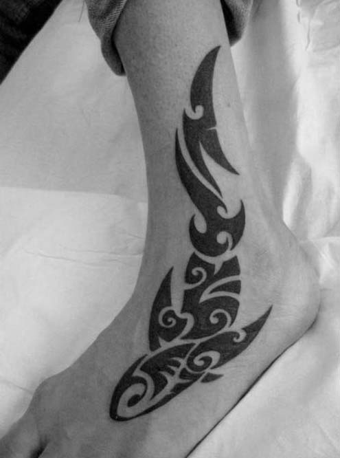 Leg And Foot Tribal Fish Tattoos For Men