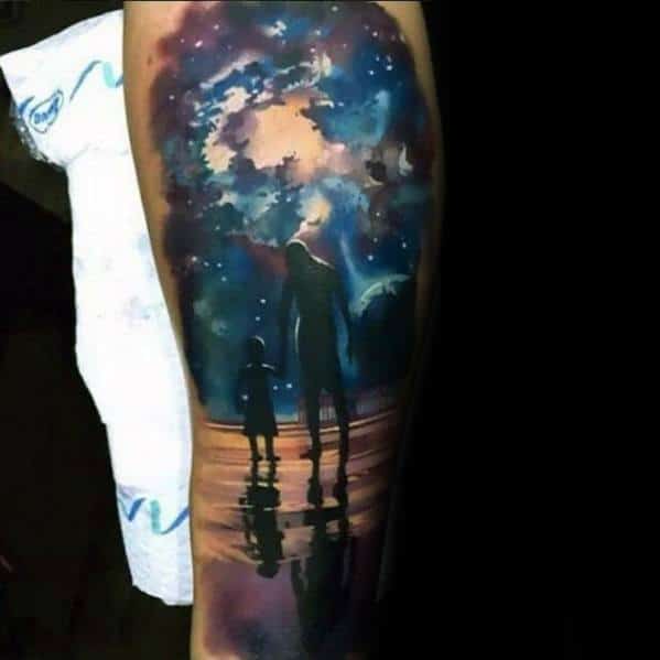 Leg Artistic Male Celestial Tattoo Ideas