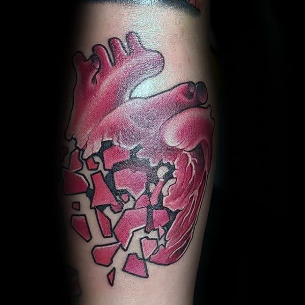Leg Calf 3d Mens Broken Heart Tattoo Ideas
