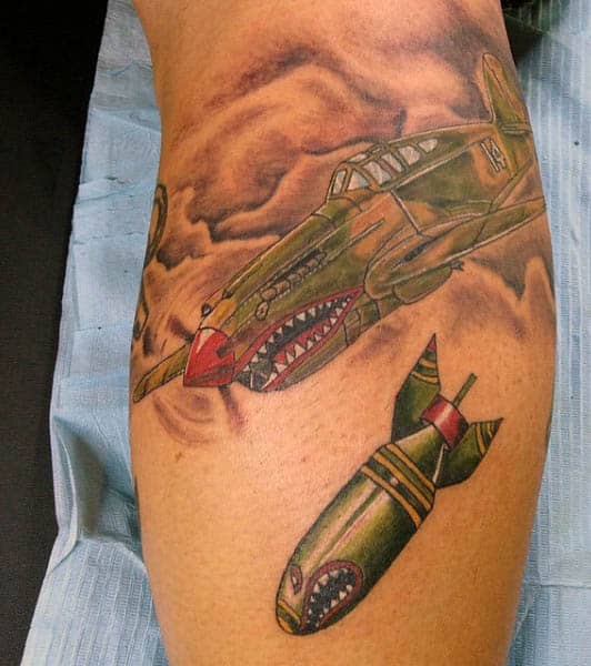 Leg Calf Air Plane Bomber Tattoos For Men