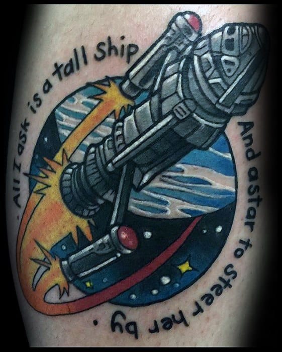 Leg Calf All I Ask Is A Tall Ship And A Star To Steer Her By Mens Star Trek Tattoo Ideas