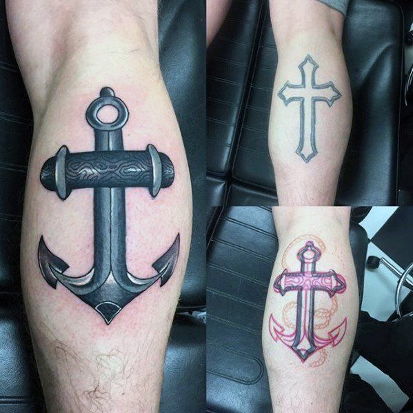 leg calf anchor cross mens cover up tattoos