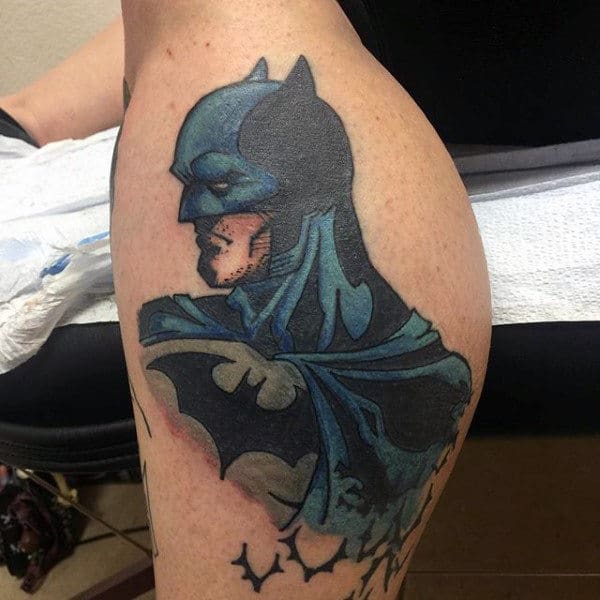 Leg Calf Batman Tattoo Design For Guys